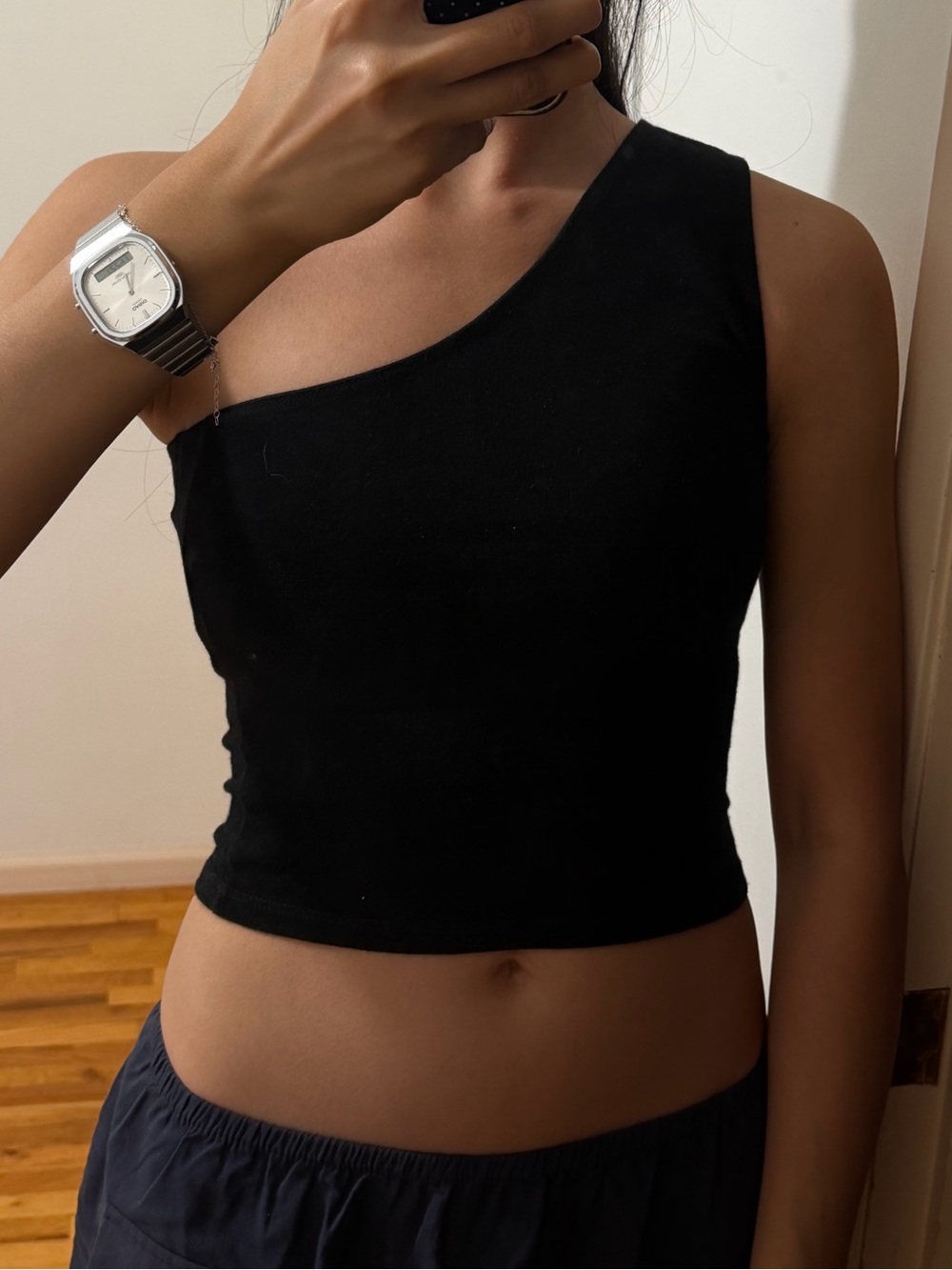 Brandy Melville Black One-Shoulder Crop Top